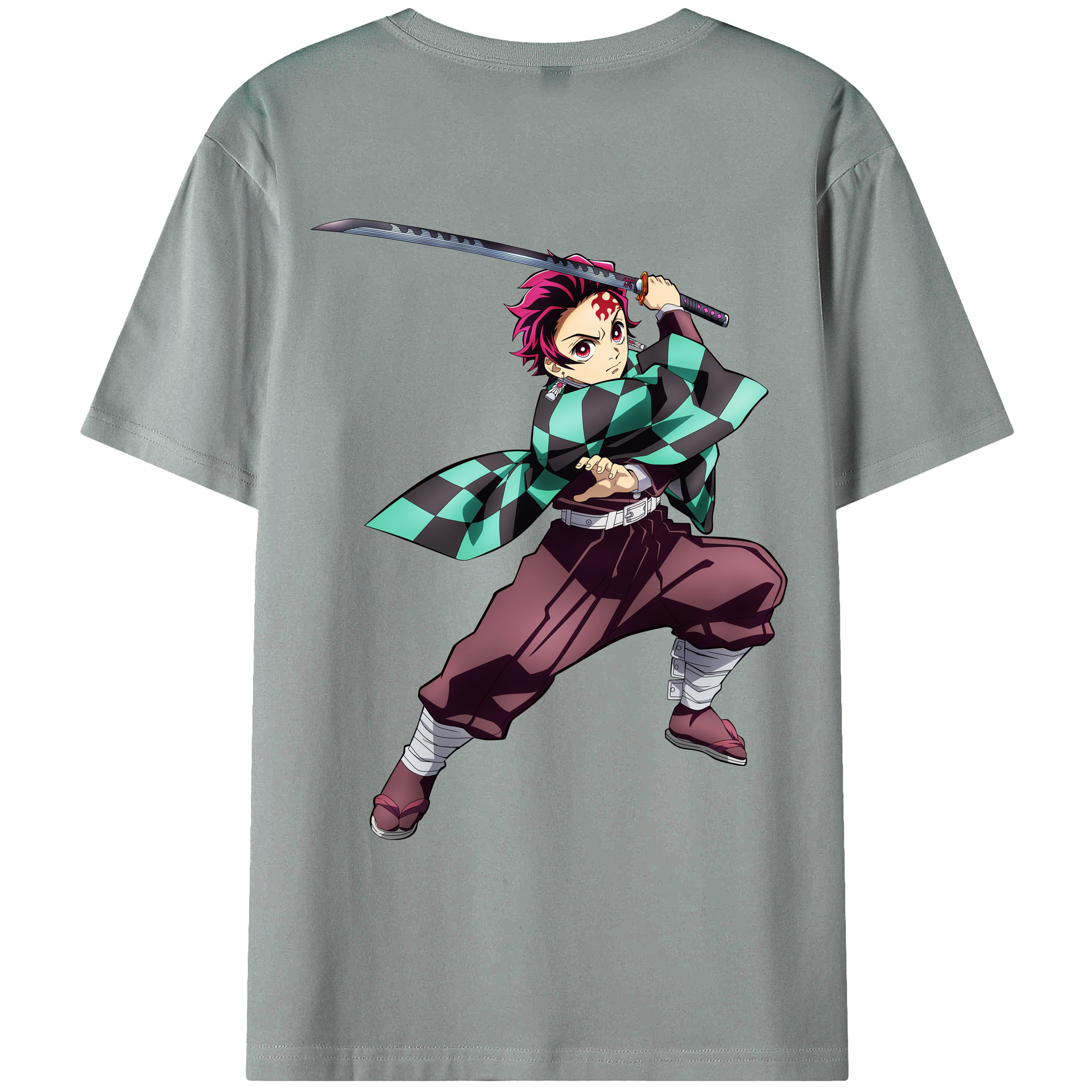 （画像用） 鬼滅の刃 竈門 炭治郎／かまど たんじろう Kamado Tanjirou 綿100％ メンズ半袖Tシャツ（バックプリント） 通気性